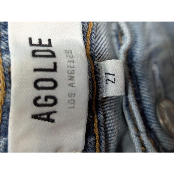 AGOLDE Jeans 27 Light Wash Nico High Rise Slim Raw Hem Distressed Cropped Mb - Picture 5 of 10
